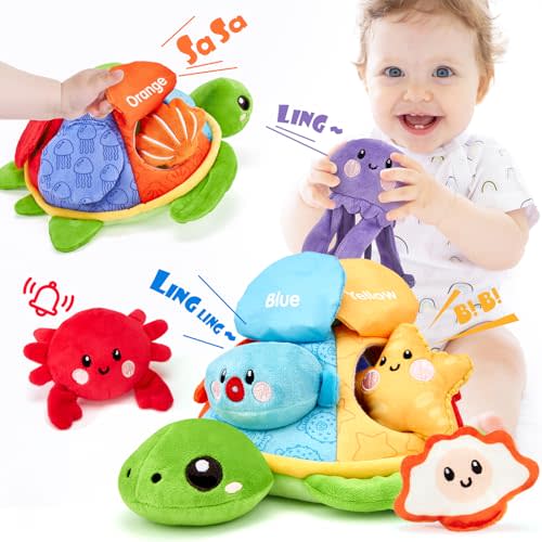 hahaland Montessori Toys for Babies 6-12 Months-6 PCS Stuffed Animals Baby Activity Soft Crinkle Toys Fine Motor Skills Learning Toy Infant Sensory Toys for Babies 6 9 12 18 Months Gift