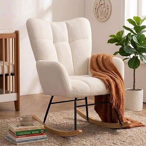 Mecedora para cuarto de bebé, sillas mecedoras para cuarto de bebé, silla mecedora para bebé, mecedora con balancín, diseño de seguridad antivuelco, capacidad de peso de 440 lb, cubierta de
