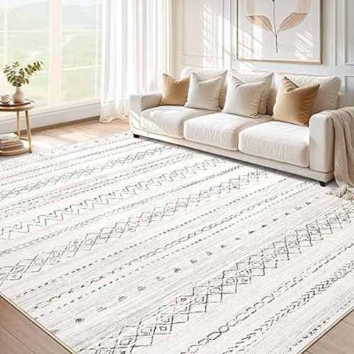 Area Rugs for Living Room Washable Living Room Rug Soft Neutral Indoor Floor Carpet Non-Slip Stain Resistant Modern Boho Rugs for Bedroom Dining Room Kids Room Nursery Office Home Brown