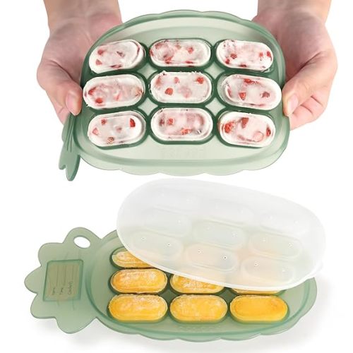haakaa Silicone Nibble Freezer Tray -Breastmilk Teething Popsicle Mold - Baby Fruit Food Feeder Teether Tray - Baby Food Maker - Ice Cube Tray - 4 Months+ Babies - BPA Free Silicone -Green