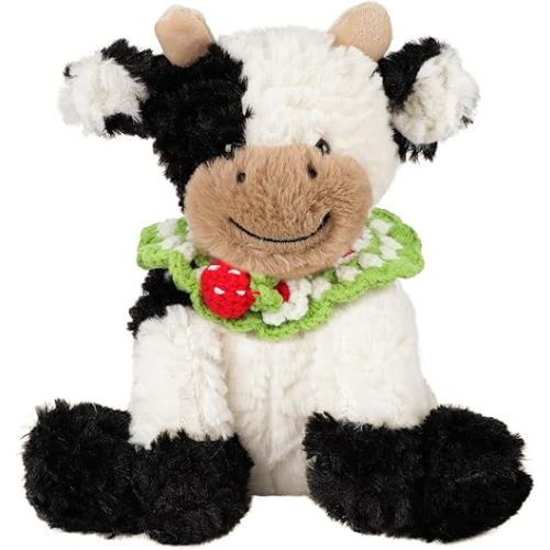 Hopearl Adorable Plush Cow Toy with Knitted Cute Strawberry Bib Floppy Dairy Cattle Soft Stuffed Animal Gifts for Boys Girls Kids Toddlers, 9''