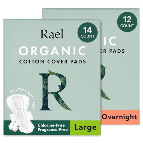 Rael Pads for Women, Organic Cotton Cover - Period Pads with Wings, Sanitary Napkins, Heavy Absorbency, Unscented, Ultra Thin (Overnight, Large) Bundle