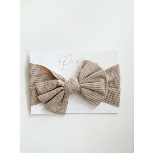 RIBBED COTTON KNOTTED BOW HEADBAND - TAUPE