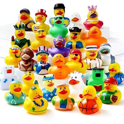 JOYIN 15 Pcs Rubber Ducks, Random Assortment Ducks Bulk with Mesh Carry Bag, Mini Rubber Duckies for Toddler Baby Bath Toys, Kids Bath Pool Toys Birthday Gifts Party Favors