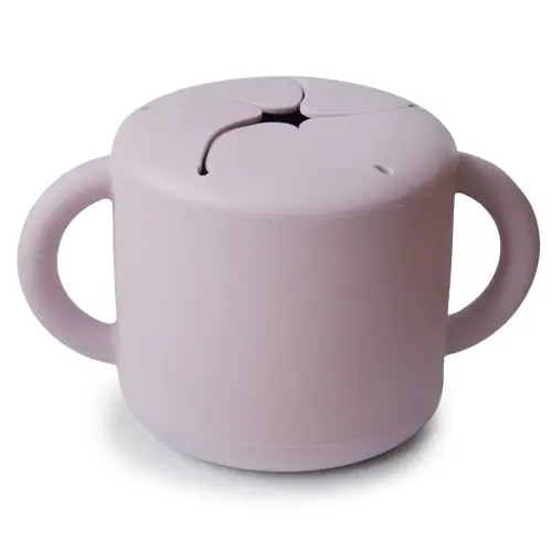 mushie Silicone Snack Cup | Spill Proof Food Container for Toddler and Baby (Soft Lilac)