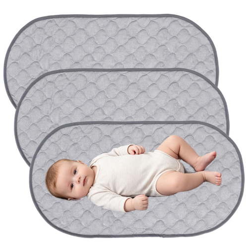 3 Pack Changing Pad Liners , Waterproof Bamboo Cotton Blend, Soft Absorbent Reusable Liner for Baby Changing Table,Gray Oval