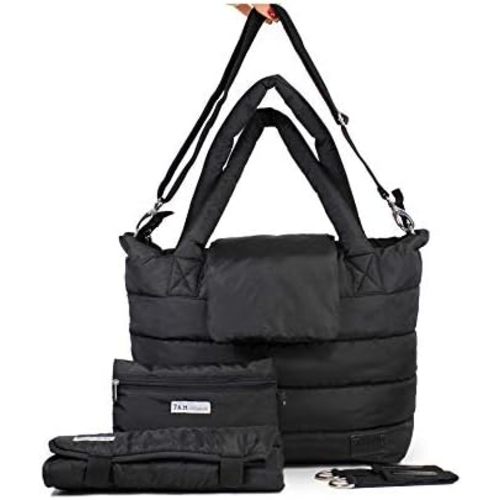7AM Tote Bag for Women - Waterproof Capri Crossbody & Zippered Diaper Bags, Included Changing Diaper Pad & 2 Stroller Straps