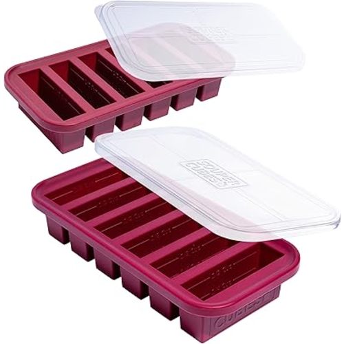 Souper Cubes 1/2 Cup Silicone Freezer Molds, Perfect for Storing Soups, Sauces, Juices, Desserts, Smoothie Prep and More, Freezer Portion Molds for Meal Prepping - Cranberry - 2-Pack