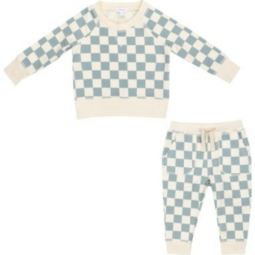 French Terry Checkerboard Gray Mist Raglan Sweatshirt And Jogger Set, Gray - Angel Dear | Maisonette
