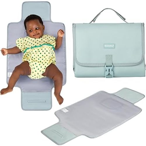 BabbleRoo Baby Changing Pad - Comfortable Portable Changing Pad, Compact, Fits in Any Diaper Bag - Lightweight and Soft with Cute Designs, Convenient Pockets, Extra Head Support – Powder Blue