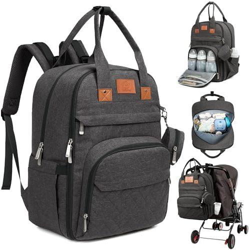 KeaBabies Diaper Bag Backpack, Baby Diaper Bag - Large Baby Diaper Bags for Baby Boy, Girl, Baby Diaper Bag with Changing Station Diaper Mat,Baby Bag for Boys, Girls, Dad Diaper Bag(Charcoal)
