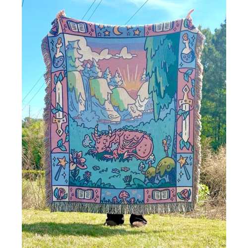 Fantasy Reader Whimsical Dragon Woven Blanket