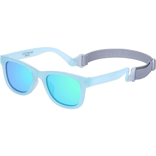 COCOSAND Baby Sunglasses with Strap UV400 Protection Flexible Frame For Girls Boys Age 0-24months - TPE, Soft Silicone - Translucent Green