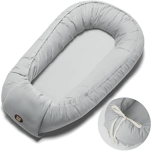 Baby Lounger Pillow, Adjustable Baby Lounger for Newborn 0-24 Months, Breathable & Soft Infant Lounger, Tummy Time Baby Lounger for Home and Travel, Baby Girls & Boys Babies Stuff, Grey