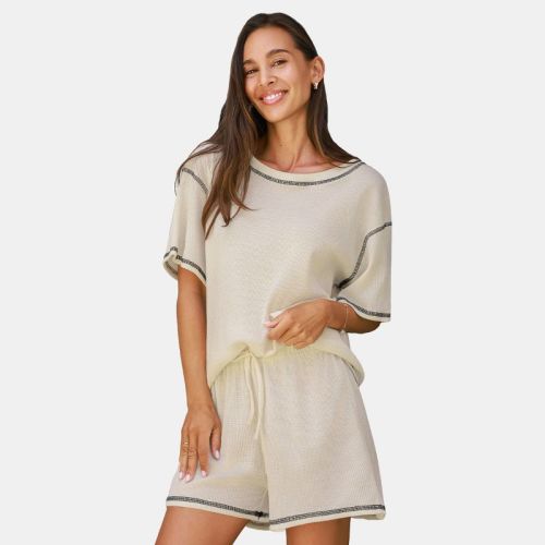 Women's Cozy Ribbed Knit Loungewear Set - Cupshe-XL-White