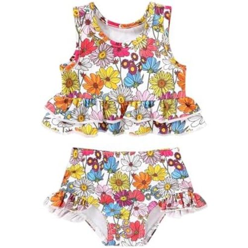 Toddler Girls Swimsuit Outfit Ruffle Floral Sleeveless Bikini Two Piece Bathing Suit for Baby Girl