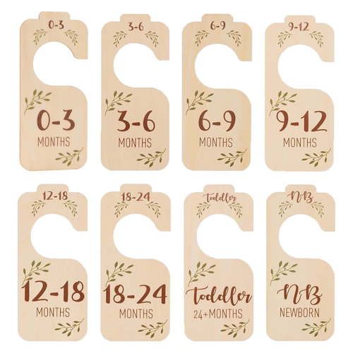 Baby Closet Dividers for Baby Clothes Organizer, Wooden Double-Sided Baby Hangers with Size Dividers for Closet, Baby Closet Organizer from Newborn to Toddler for Nursery Decor (Leaf)