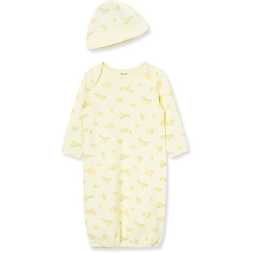 Little Me Clothes Baby Gender Neutral 2-Pc Nightgown and Cap Set 100% Cotton with Elastic Bottom, Baby Essentials,0-3 Months