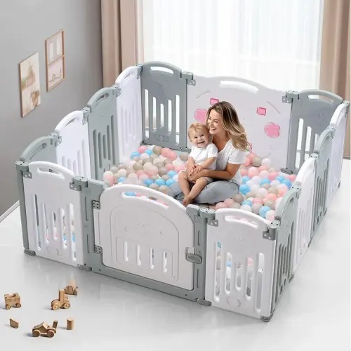 Baby Playpen, Uanlauo Safety Play Yard, Easy Assemble Play Pens for Babies and Toddlers, Sturdy Baby Gate Playpen, Toddler Playpen, Portable Indoor Outdoor Use, Foldable Baby Playpen (14 Panel, Grey)