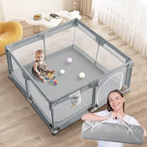 Baby Playpen, 50x50 Inch Playpens for Babies and Toddlers, Play Pen with Carrying Bag, Play Yard for Indoor and Outdoor with Visible Mesh(Dark Gray)