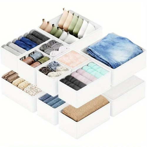 Drawer Organizer for Baby Clothes, Linen Fabric Nursery Organizer for Baby Diaper, Collapsible Deep Fabric Drawer Organizer with Zipper for Socks, Bra, Towels, Ties