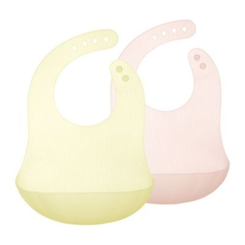 Olababy Fold N Go Silicone Bib with Travel Case - Lemon/Coral (2PK)