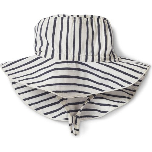Baby Stripe Organic Cotton Bucket Hat, 0-6 M, Stripes Away Ink Blue