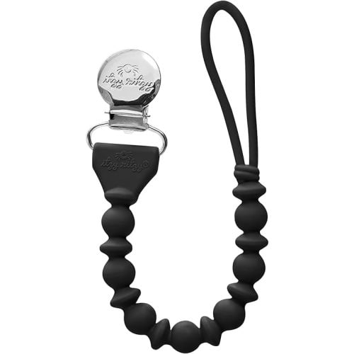 Itzy Ritzy Silicone Pacifier Clip 100% Food Grade Silicone Pacifier Strap with Clip Keeps Pacifiers, Teethers & Small Toys in Place Features One-Piece Design & Silicone Cord (Midnight)
