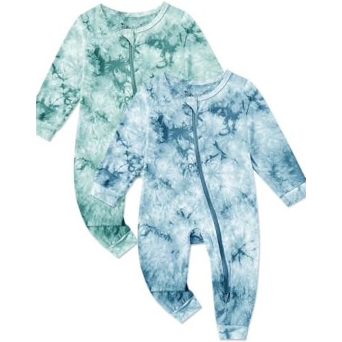 Jimonda Baby Girls Boys Footless Pajamas,Rayon From Bamboo Pjs 2 Way Zipper Long Sleeve Soft Sleeper,Infant Tie-dye Romper