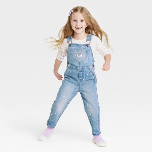 OshKosh B'gosh Toddler Girls' Heart Denim Overalls - Light Blue, Color: Light Blue Denim, Size: 18M