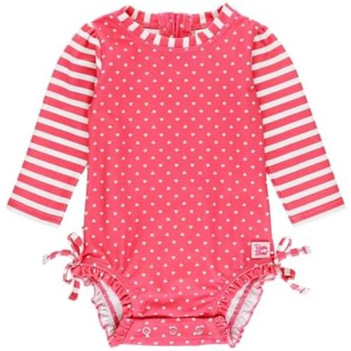 RuffleButts® Girls UPF 50+ Sun Protection Long Sleeve One Piece Swimsuit with Zipper