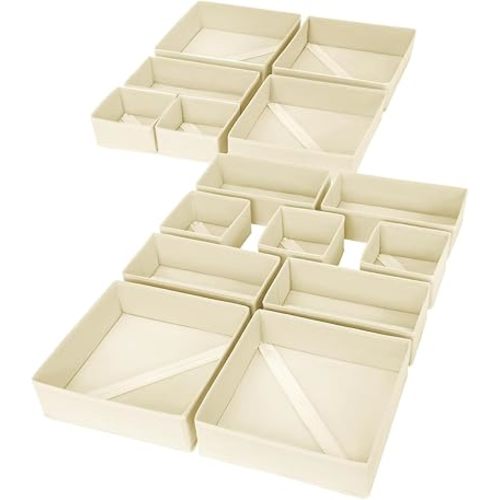 DIMJ Drawer Organizer Clothes, 15 Pack Dresser Organizer, Foldable Closet Organizers and Storage, Fabric Dresser Bins, Drawer Dividers for Nursery, Baby Clothes, Underwears, Sock (Beige)