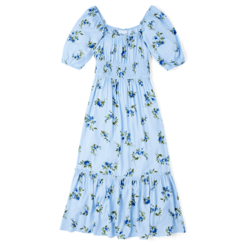 Womens Mommy And Me Floral Midi Tiered Dress - Blue