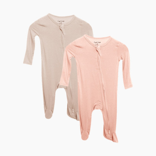 LUXE Bamboo Footie Pajamas 2 Pack - Tan Sand/Pink