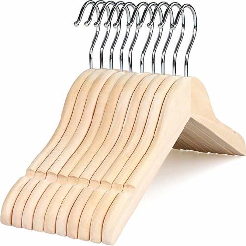 TOPIA HANGER Unfinished/Natural Kids Children Baby Wood Wooden Clothes Dress Shirt Hangers with No Painting - 360°Stronger Flexible Hook- Extra Smoothly Cut Notches, 10 Pack CT09N