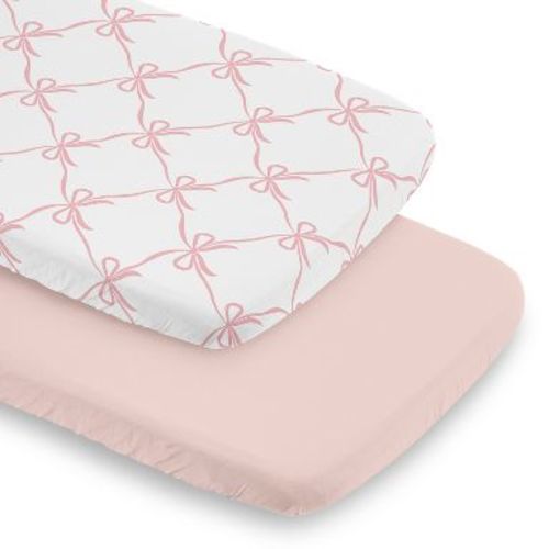Sweet Jojo Designs Girl Baby Bassinet Fitted Sheets Set Ballerina and Ballet Bows Pink and White 2pc