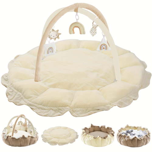 5-in-1 Baby Play Gym & Tummy Time Mat – Thick Plush Mat with 6 Toys, Convertible for Ball Pit, Pet Cushion, Floor Play – Stage-Based Developmental for Infants & Toddlers (Not for Sleep)