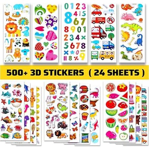 BEESTECH 24 Sheets 500 + Stickers for Kids, Toddlers 2,3,4 Years Old, Teacher Reward Stickers, Potty Training Bulk with Dinosaur Animal Traffic, Sticker Book Included