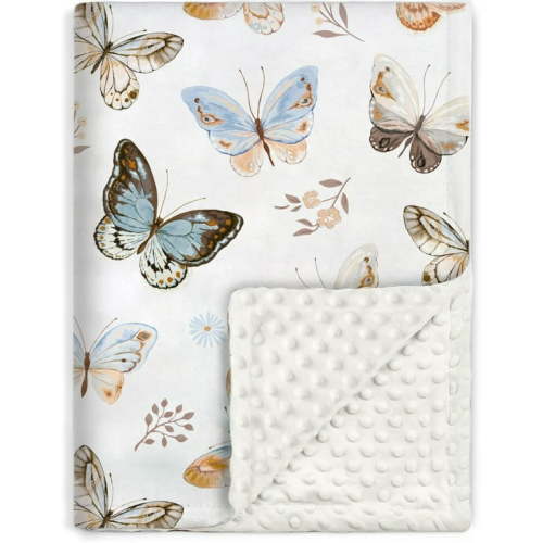 BORITAR Baby Blanket Super Soft Double Layer Minky with Dotted Backing for Girls, Receiving Blanket with Multicolor Butterfly Printed Blanket 30 x 40 Inch(75x100cm)