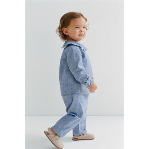FLOWY FAUX DENIM PANTS - Mid-blue | ZARA United States