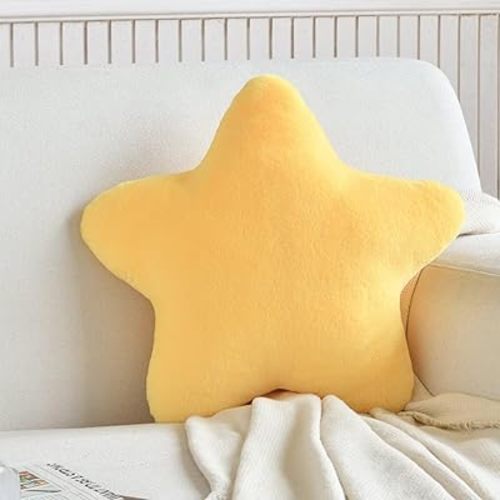 Star Pillows Shaped Throw Cushion Plush Bolster, 15.7x15.7 Inches Decorative Yellow Pillows for Sofa, Living, Bedroom