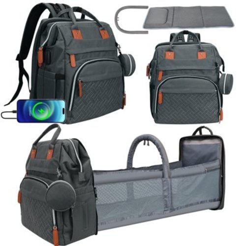 DERSTUEWE Baby Diaper Bag Backpack with Changing Station, Multifunctional Waterproof Portable Baby Bag for Travel, Dark Grey