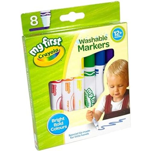 CRAYOLA MyFirst Washable Markers - Assorted Colours (Pack of 8) | Easy-Grip Markers Ideal for Toddlers Hands | Ideal for Kids Aged 12+ Months