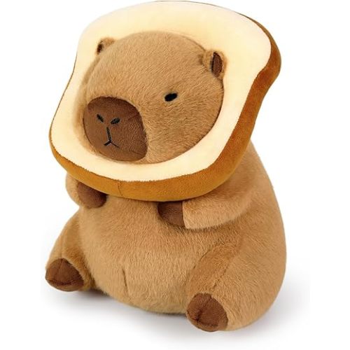 Ditucu Cute Capybara Plush Pillow with Wearable Toast Headgear Stuffed Animals Bread Capibara Plushies Toys Gifts for Kids 11 inch