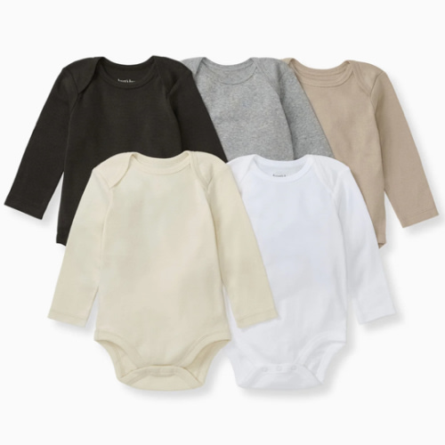 Solid Organic Cotton Long Sleeve Baby Bodysuits 5 Pack Ash