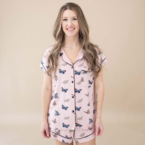 Women’s Short Sleeve Pajama Set in Blush Butterfly