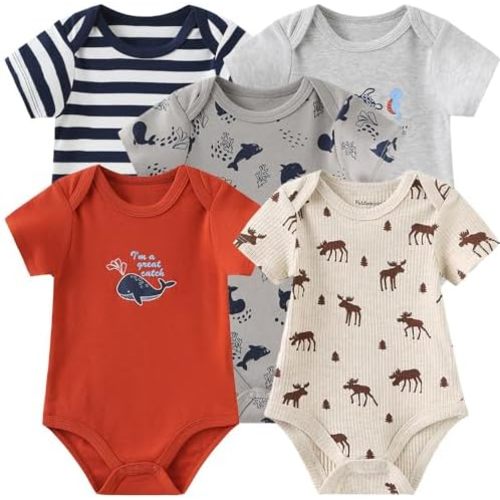 Kiddiezoom 0-3 Baby Unisex Cotton One-Piece Bodysuits Baby Gift 5-Pack Baby Clothes