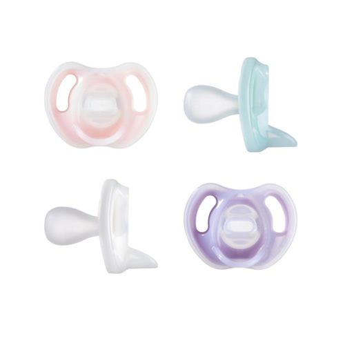 Tommee Tippee Ultra-Light Silicone Pacifier, 0-6 Months, Symmetrical One-Piece Design, BPA-Free Silicone Binkies, Pink/Purple/Green, Pack of 4
