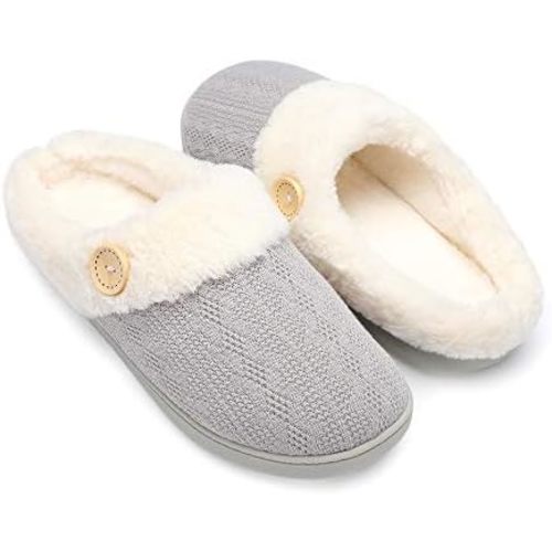 Chantomoo Womens Slipper Warm Comfy Memory Foam House Slippers Knitted Shoes Faux Fur Lined Anti-Skid Rubber Sole Bedroom Cozy Indoor Outdoor Slippers