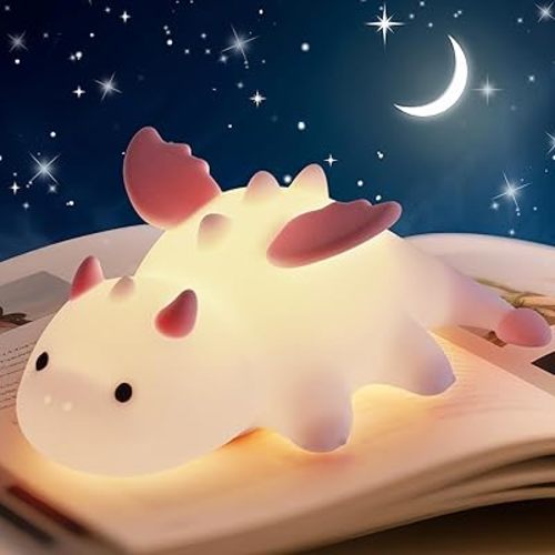 AVEKI Pink Dragon Night Light, Cute Baby Dragon Lamp Gifts for Girls and Princess, 10 Modes Adjustable Touch Baby Light, Rechargeable Nursery Lamp with Timer, Portable Nightlight for Kids Girl